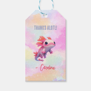 Cute Girl Pastel Rainbow Pink Axolotl Birthday Gift Tags