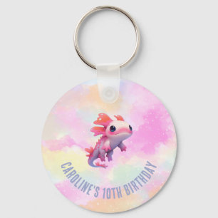 Cute Girl Pastel Rainbow Pink Axolotl Birthday Keychain