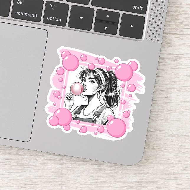 Cute Girl & PBubble,Comic Fun,Comic Black & White  Sticker (Detail)