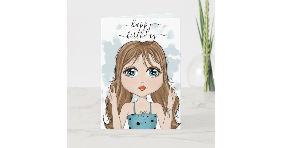 cute girl happy birthday cartoon