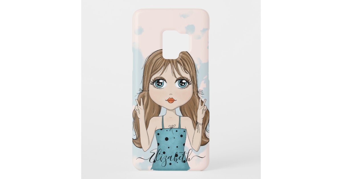 Cute Girl Peace Graphic Illustration Add Name Case Mate Samsung Galaxy Case Zazzle Com