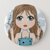 Cute Girl Peace Graphic Illustration  Peace Button (Front)