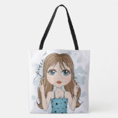 Cute Girl Peace Graphic Illustration Tote Bag (Front)