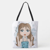 Cute Girl Peace Graphic Illustration Tote Bag (Back)