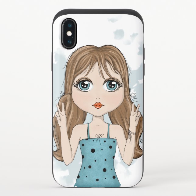 Cute Girl Peace Graphic Illustration Uncommon iPhone Case (Back)