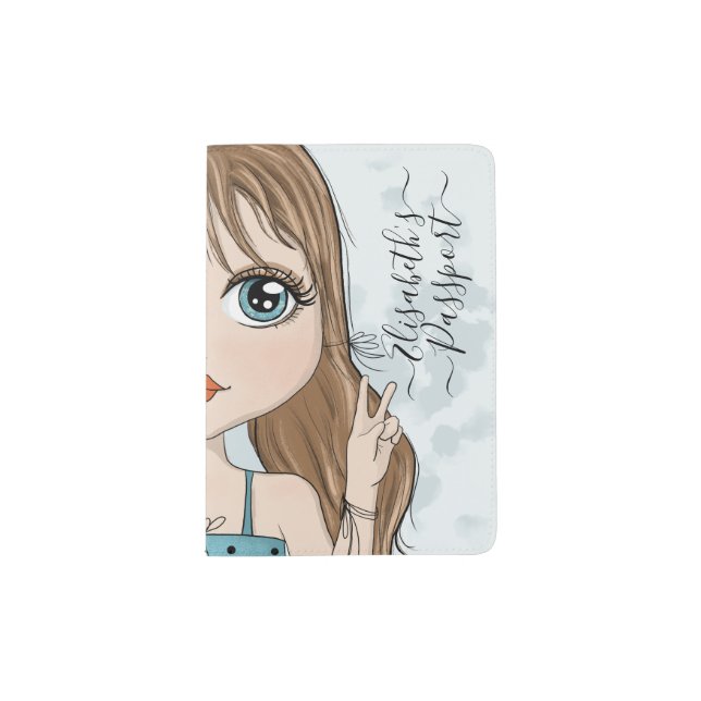 Cute Girl Peace Graphic  Personalized Passport Holder (Front)