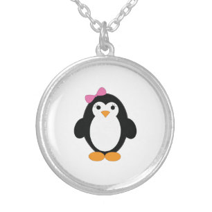 Cute Girl Penguin Silver Plated Necklace