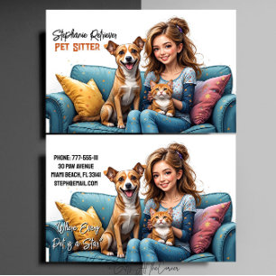 Cute Girl Pet Cat Sitter  Business Card