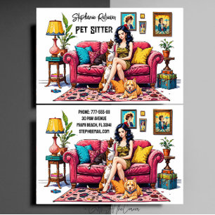 Cute Girl Pet Sitter Dog Walker Business Card