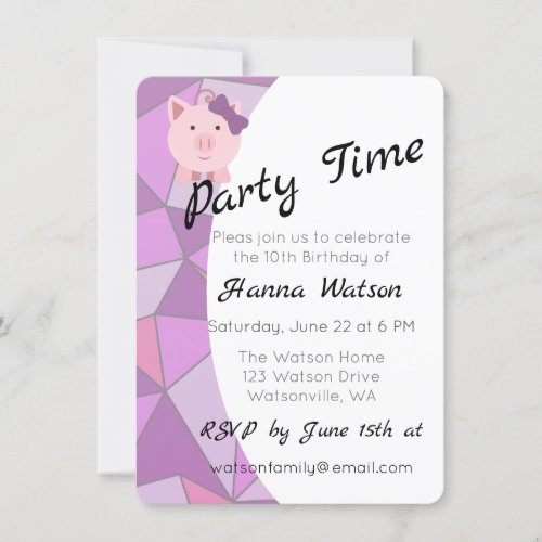 Cute Girl Pig Birthday Party Invitation