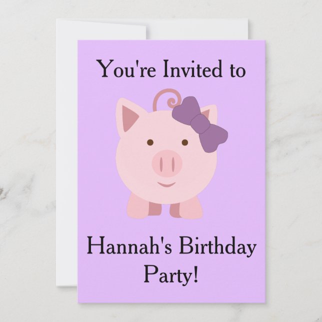 Cute Girl Pig Invitation (Front)