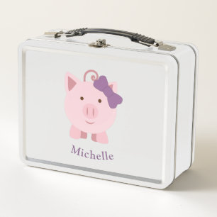 Cute Girl Pig Metal Lunch Box