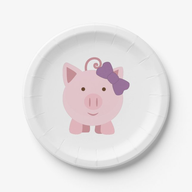 Cute Girl Pig Paper Plates (Front)