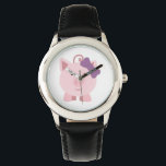 Cute Girl Pig Watch<br><div class="desc">Cute pink cartoon Girl Pig wearing a purple bow</div>