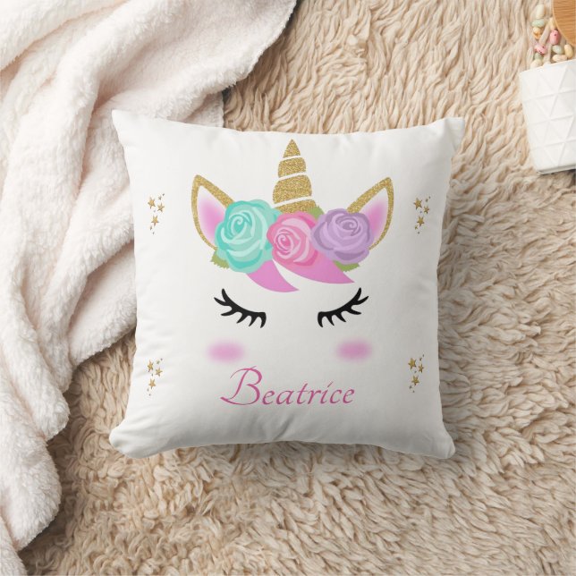 Cute Girl Pillow with Unicorn and stars (Blanket)