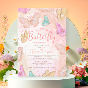 Cute girl pink a little butterfly chic baby shower invitation
