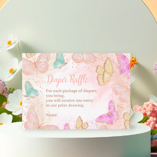 Cute girl pink a little butterfly diaper raffle enclosure card