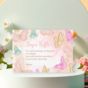 Cute Girl Pink A Little Butterfly Diaper Raffle Enclosure Card by girly_trend at Zazzle