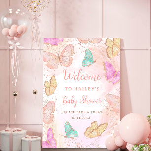 Cute girl pink a little butterfly welcome shower foam board