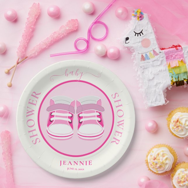CUTE GIRL PINK BOOTIES BABY SHOWER PAPER PLATES (Party)