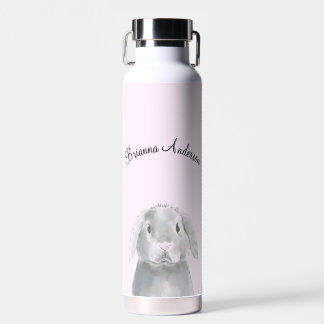 Cute Girl Pink Bunny Personalized Name Simple Water Bottle