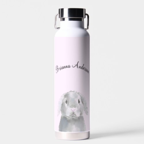 Cute Girl Pink Bunny Personalized Name Simple  Water Bottle