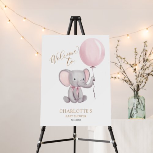 Cute Girl Pink Elephant Baby Shower Welcome Sign