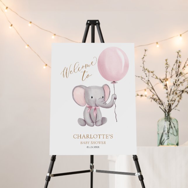 Cute Girl Pink Elephant Baby Shower Welcome Sign (In Situ (Stand))