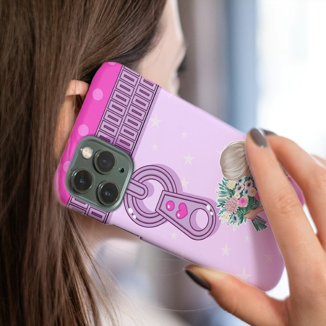 Cute girl & pink Flowers elegant floral design  Case-Mate iPhone Case (Creator Uploaded)