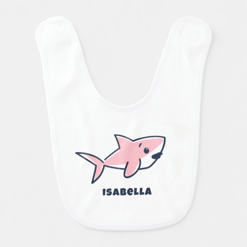 Cute Girl Pink Hand_Drawn Baby Shark Name Baby Bib