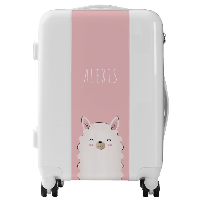 Cute Girl Pink Happy Llama Kid's Name Funny Animal Luggage (Front)