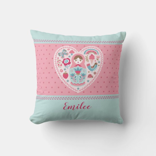Cute Girl Pink Heart Throw Pillow (Front)