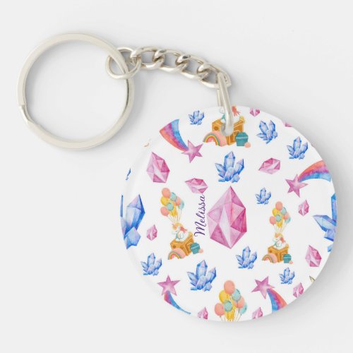 Cute Girl Pink Name Personalized Unicorn  Keychain