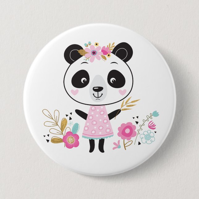 Cute Girl Pink Panda Button (Front)