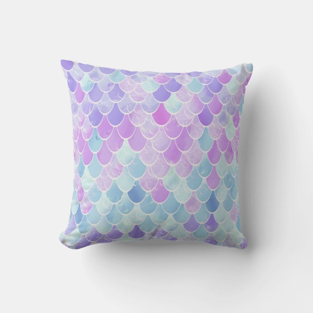 Cute Girl Pink Purple and Teal Mermaid Nursery Throw Pillow (Front)