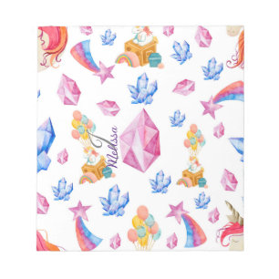 Cute Girl Pink Rainbow Star Monogram Unicorn Notepad