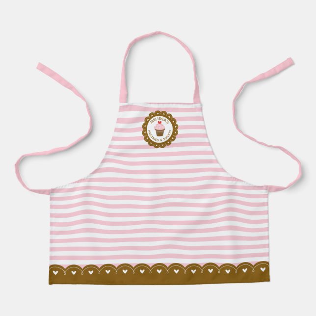 Cute Girl Pink Striped Cupcake Baking Apron (Front)