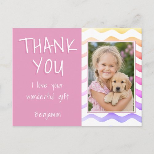 Cute Girl Pink Thank you Birthday Photo Postcard