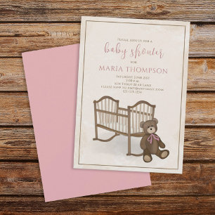 Cute Girl Pink Vintage Classic Nursery Teddy Bear Invitation