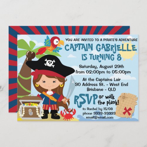 Cute Girl Pirate Party Birthday Invitations