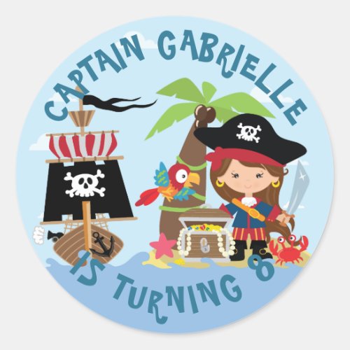 Cute Girl Pirate Party Stickers