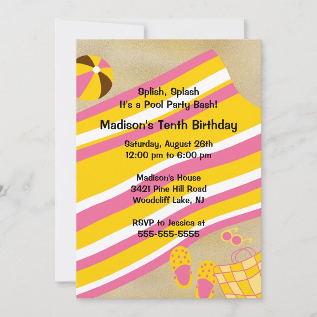 CUTE Girl Pool Party Birthday Invitation (Front)