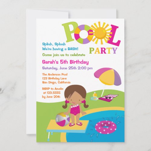 Cute Girl Pool Party Birthday Invitation