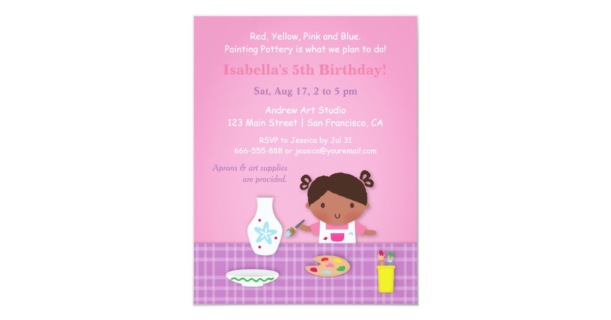 Cute Girl Pottery Painting Art Birthday Party Invitation Zazzle Com