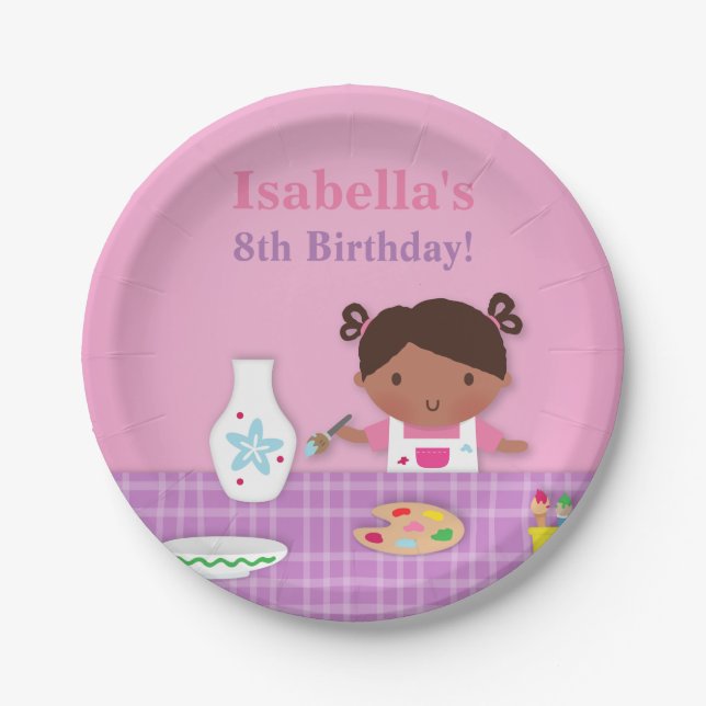 Cute Girl Pottery Painting Birthday Party Supplies Paper Plates (Front)
