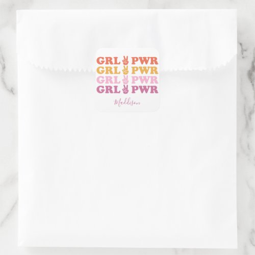 Cute Girl Power Peace Sign Square Sticker