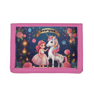 Cute Girl Princess and Unicorn Trifold Wallet