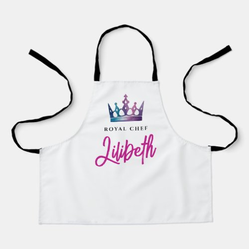 Cute Girl Princess Crown Royal Chef Modern Script  Apron