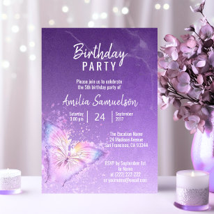 Cute Girl Purple Butterfly Birthday DIY Templates
