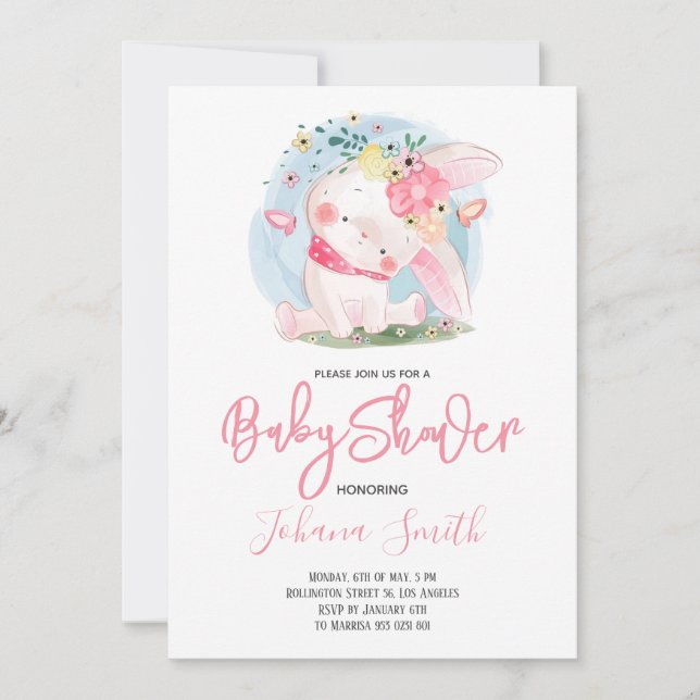 Cute Girl Rabbit Baby Shower Invitation (Front)